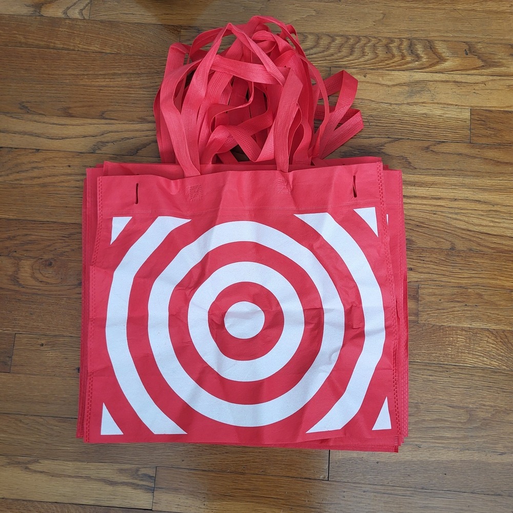 10 Reusable‎ Target Shopping Tote Grocery  Bags Red White Dual Handles